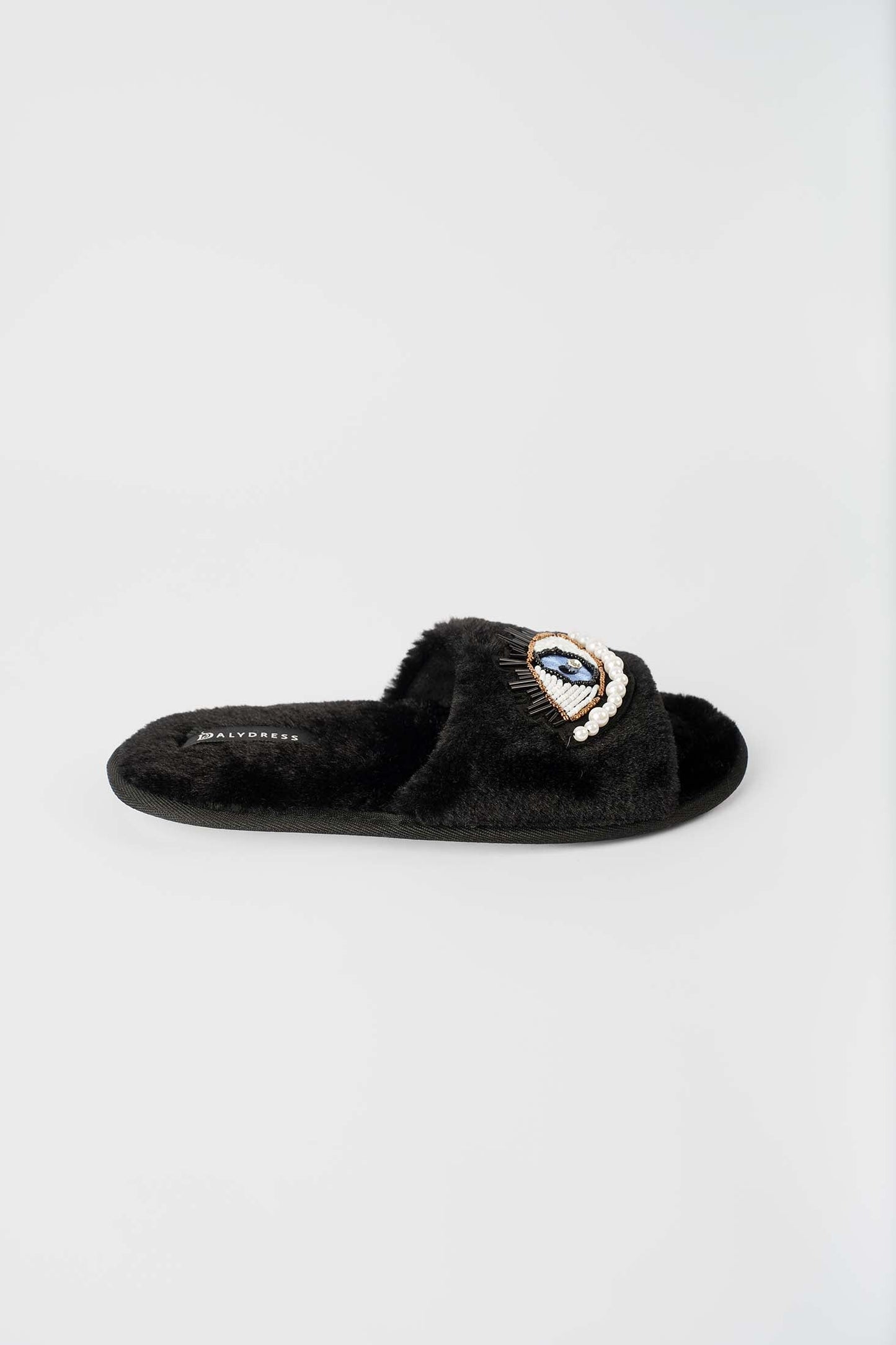 Beaded Eye Faux Fur Home Slippers