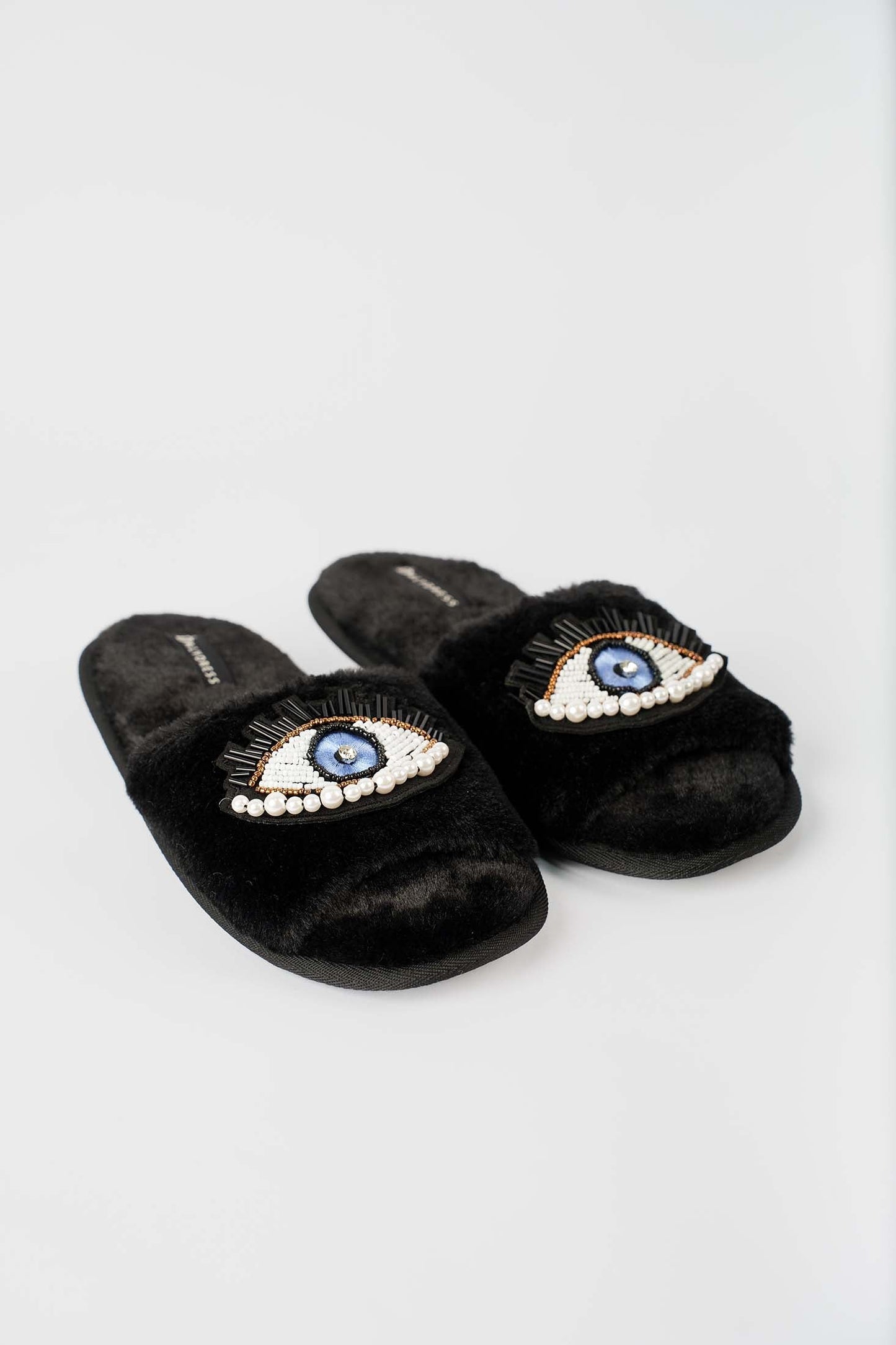 Beaded Eye Faux Fur Home Slippers