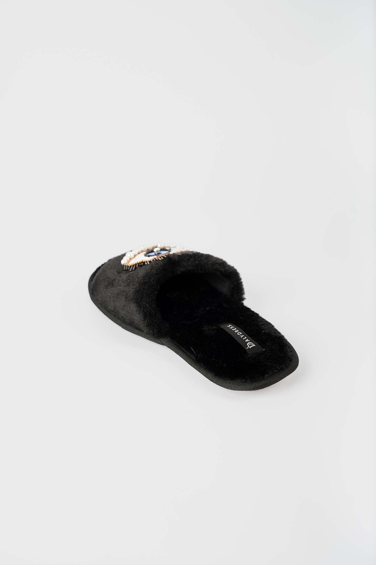 Beaded Eye Faux Fur Home Slippers