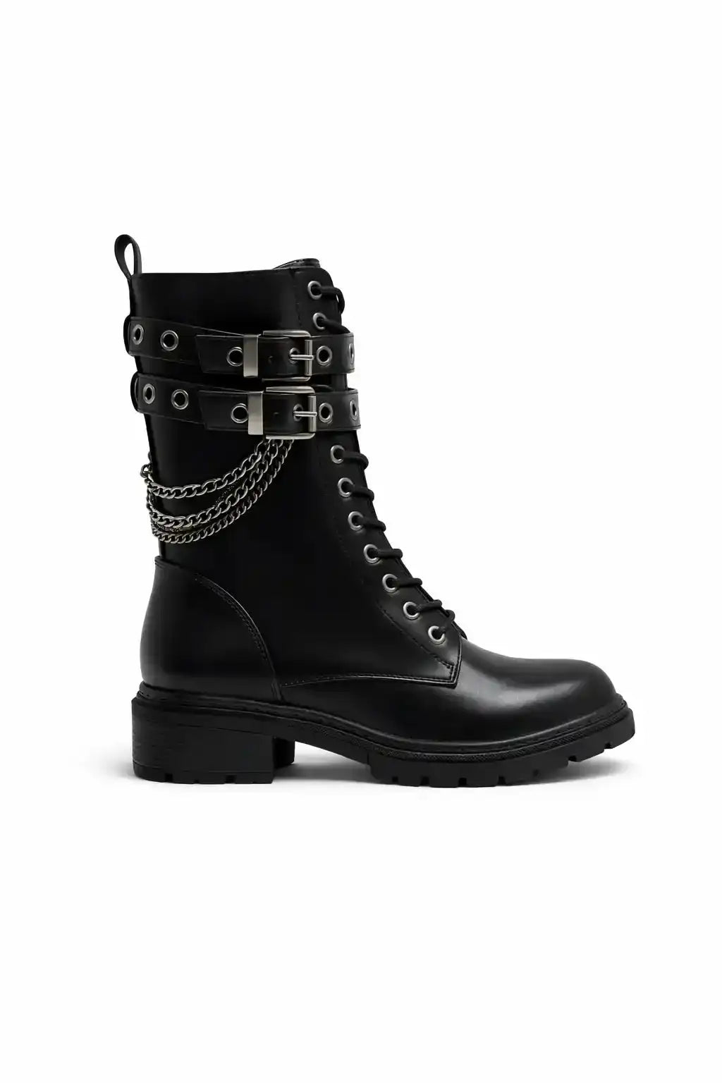 Lace-Up Combat Boots with Strap Detail