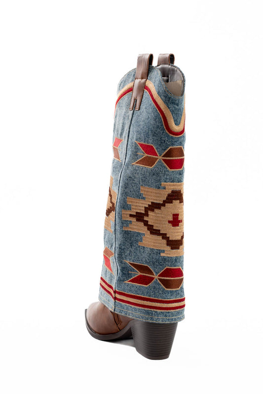 Western Patterned PU & Textile Boots