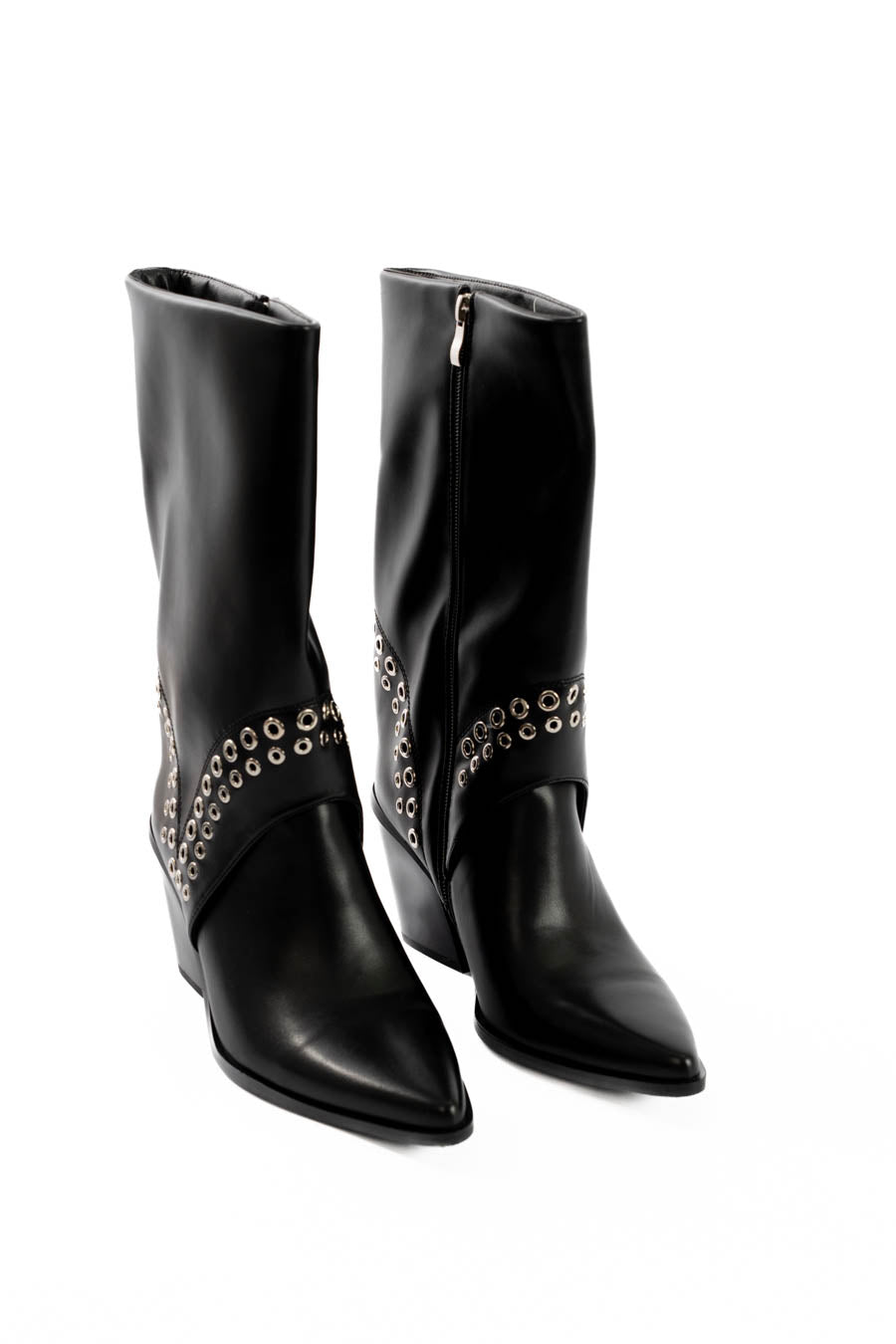 Studded Pointed Toe PU Boots