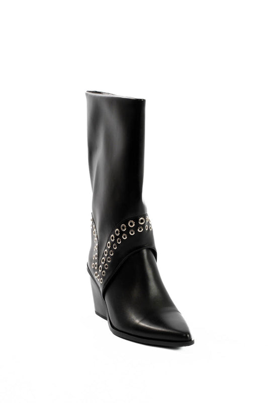 Studded Pointed Toe PU Boots