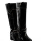 Studded Strap Knee High PU Boots