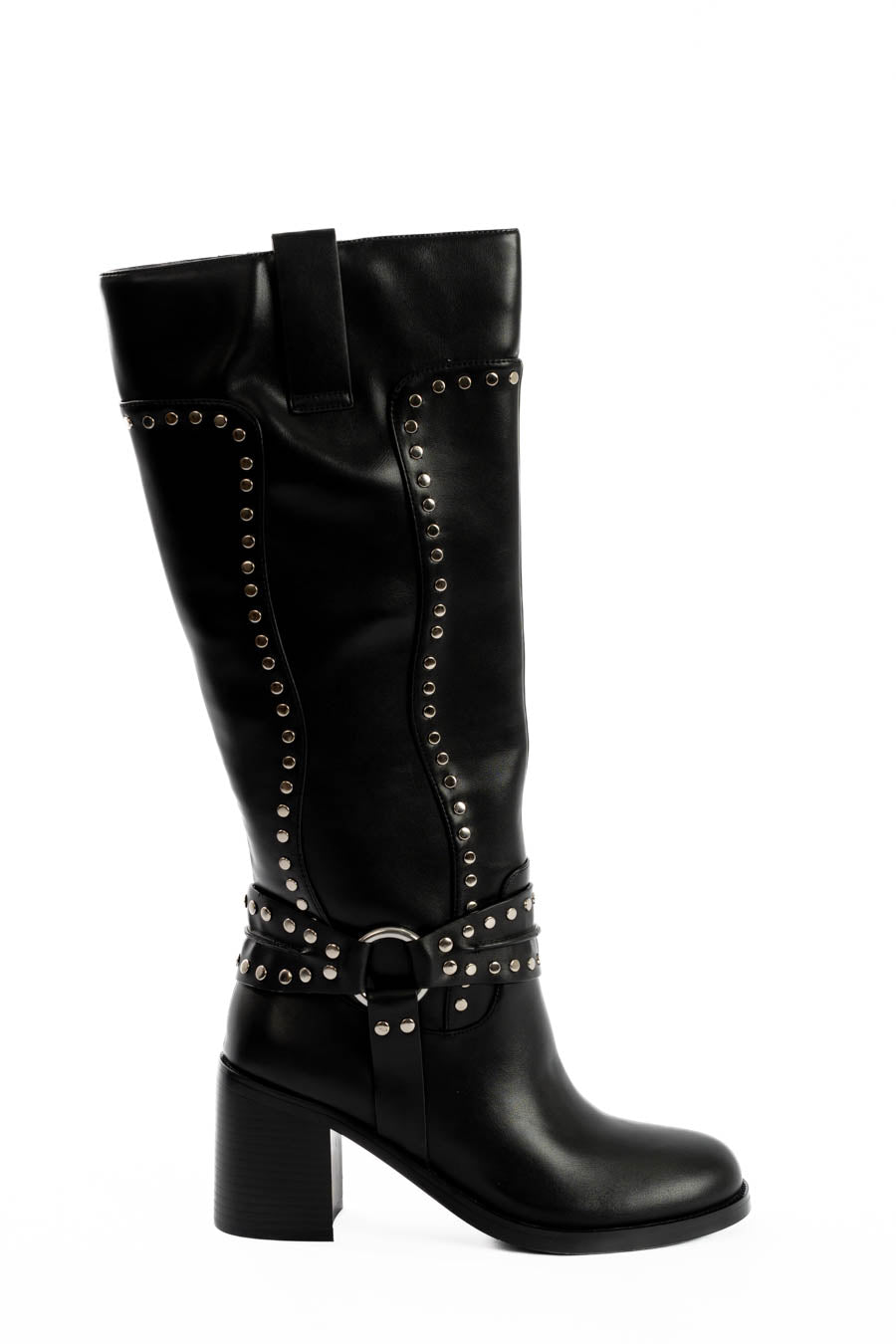 Studded Strap Knee High PU Boots