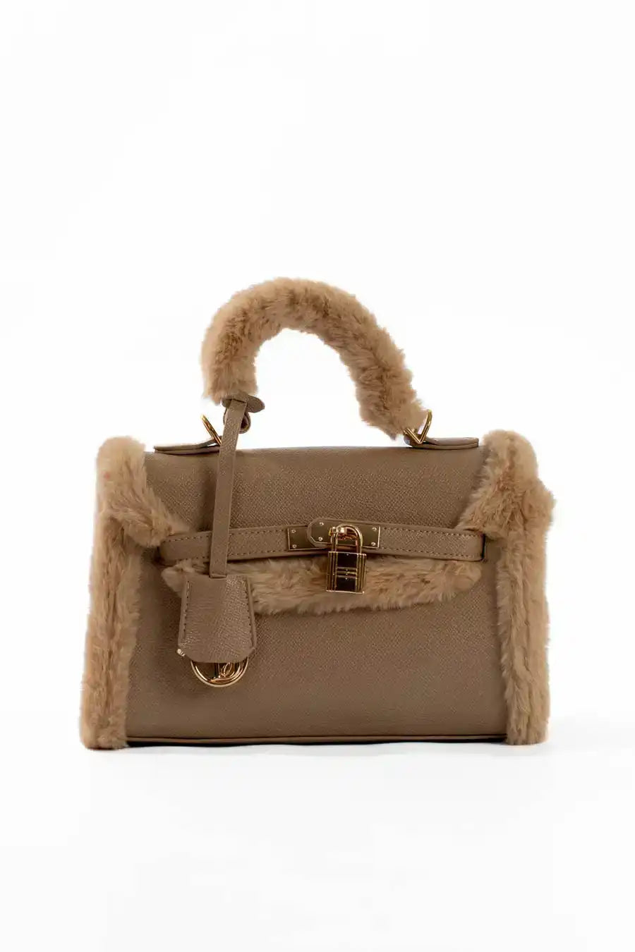 Fur Trim Elevated Top-Handle Bag