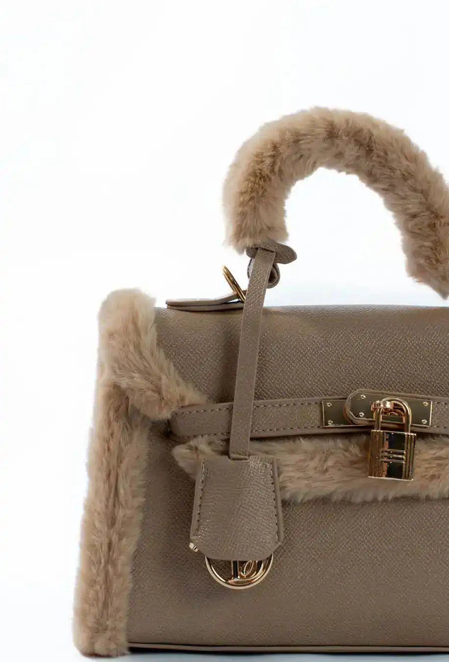 Fur Trim Elevated Top-Handle Bag