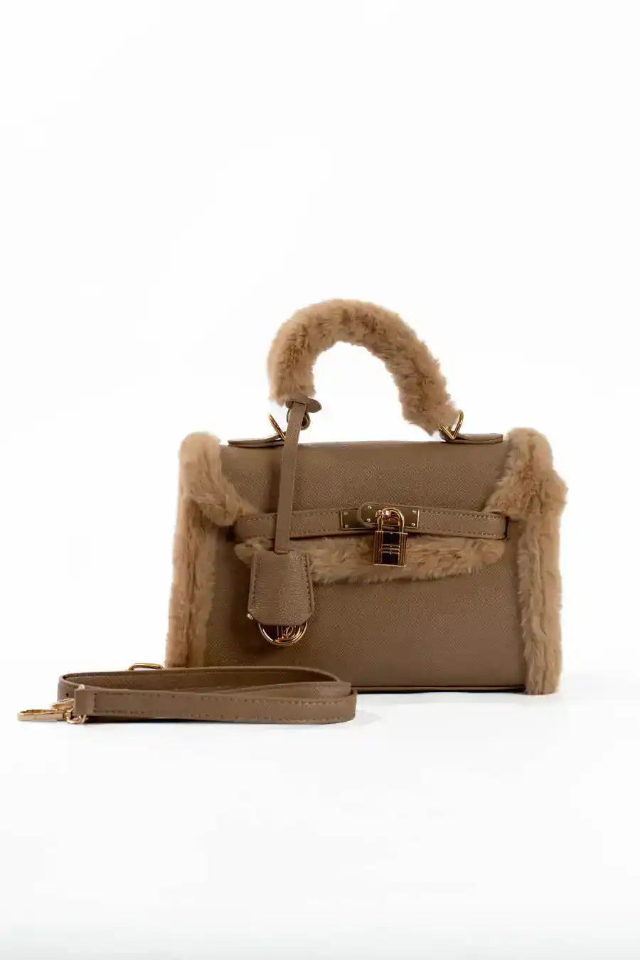 Fur Trim Elevated Top-Handle Bag