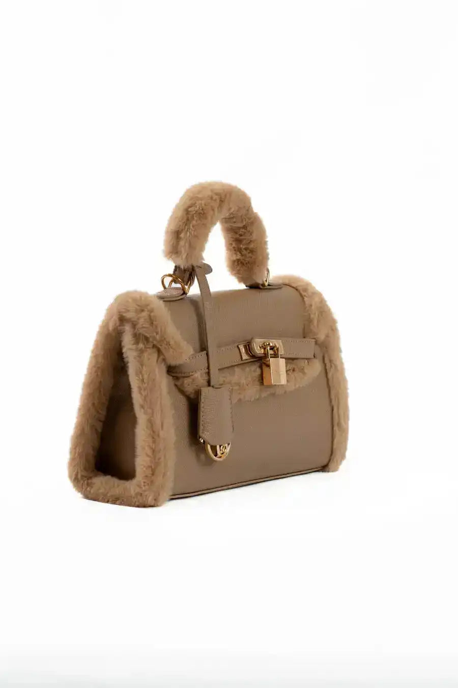 Fur Trim Elevated Top-Handle Bag
