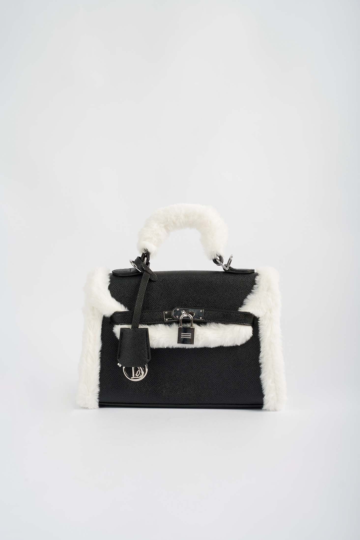 Fur Trim Elevated Top-Handle Bag