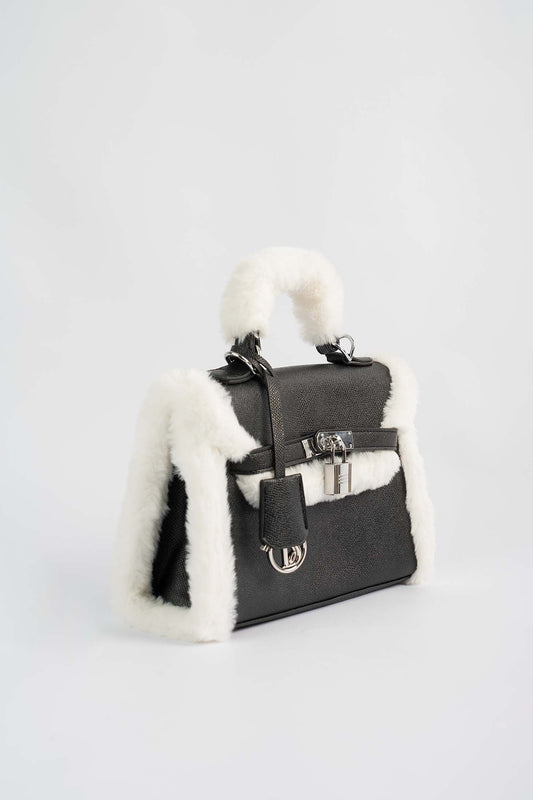Fur Trim Elevated Top-Handle Bag