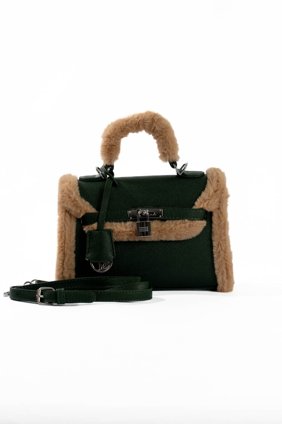 Fur Trim Elevated Top-Handle Bag