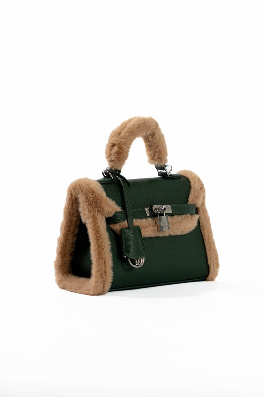 Fur Trim Elevated Top-Handle Bag