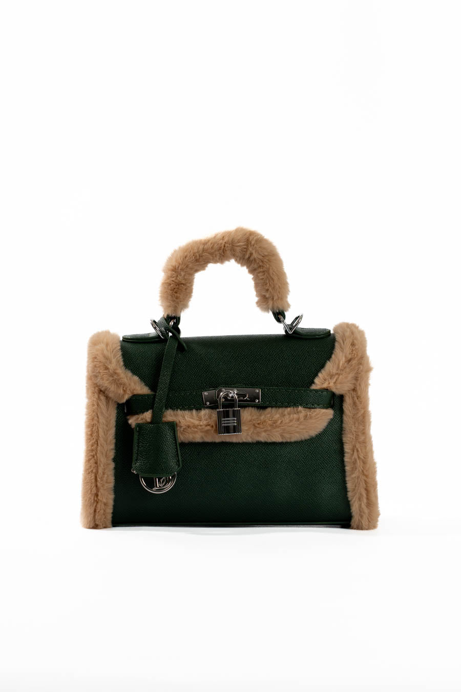 حقيبة مقبض علوي مرتفعة بتشطيب الفرو