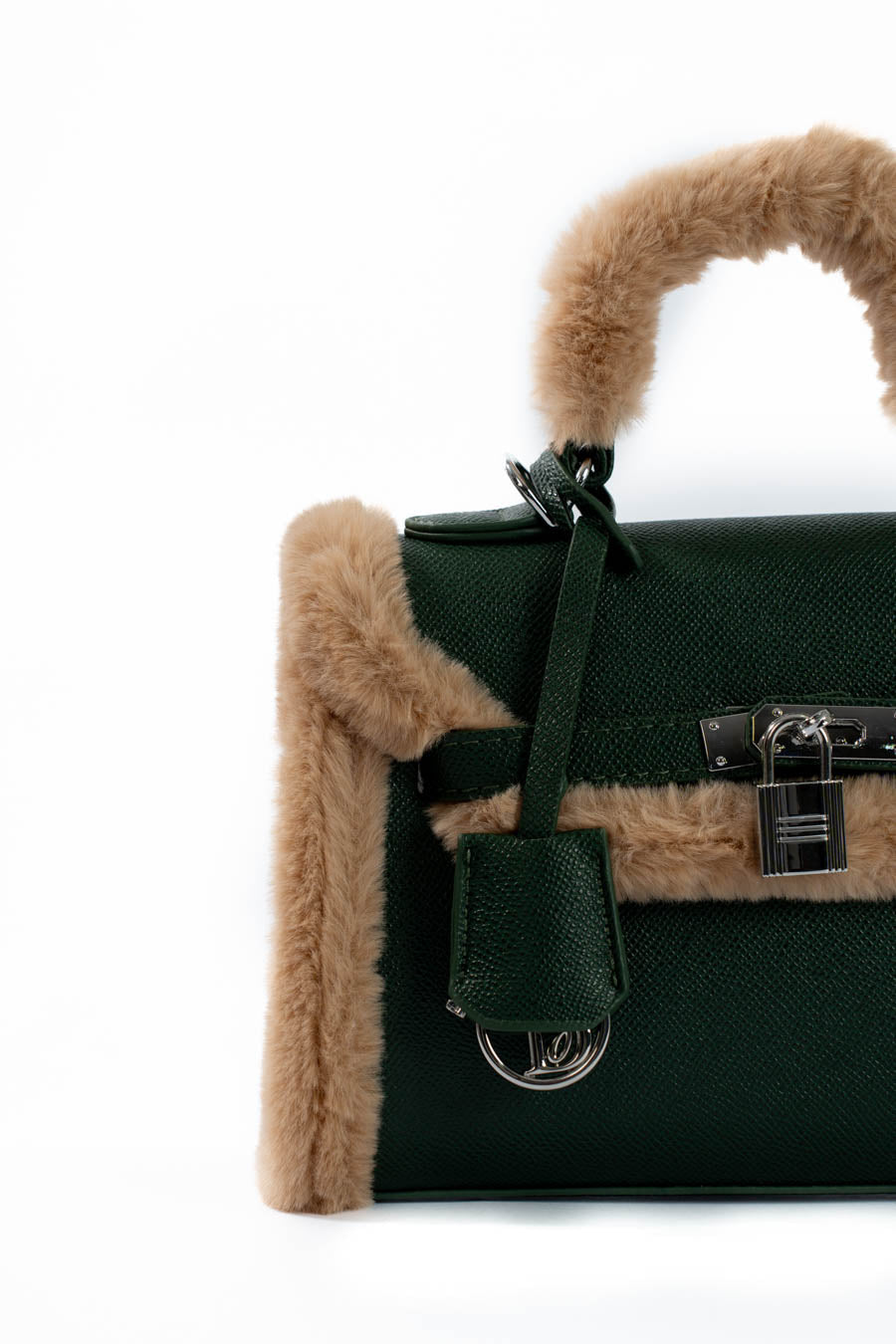 حقيبة مقبض علوي مرتفعة بتشطيب الفرو