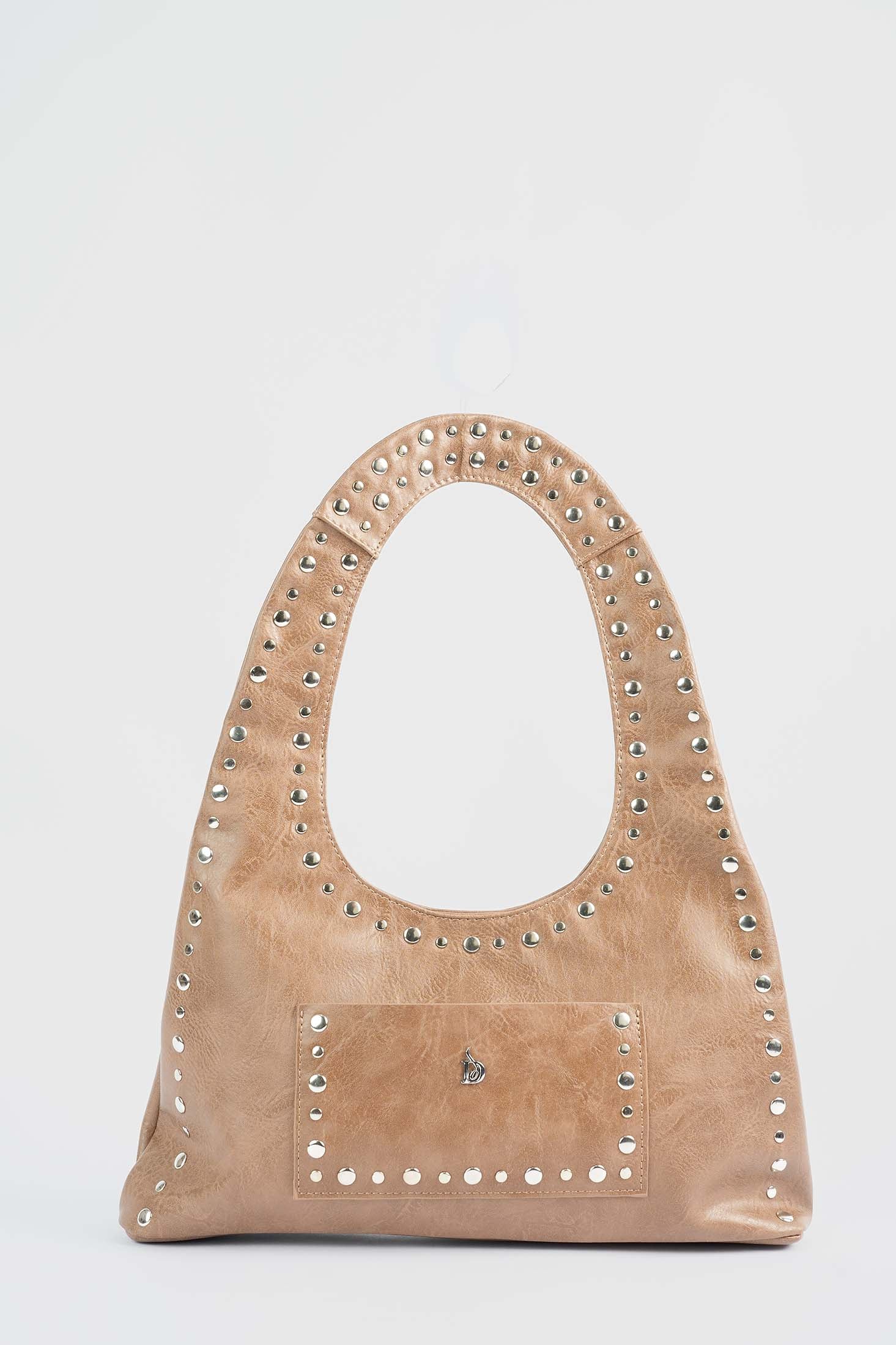 Nude Studded Hobo Bag