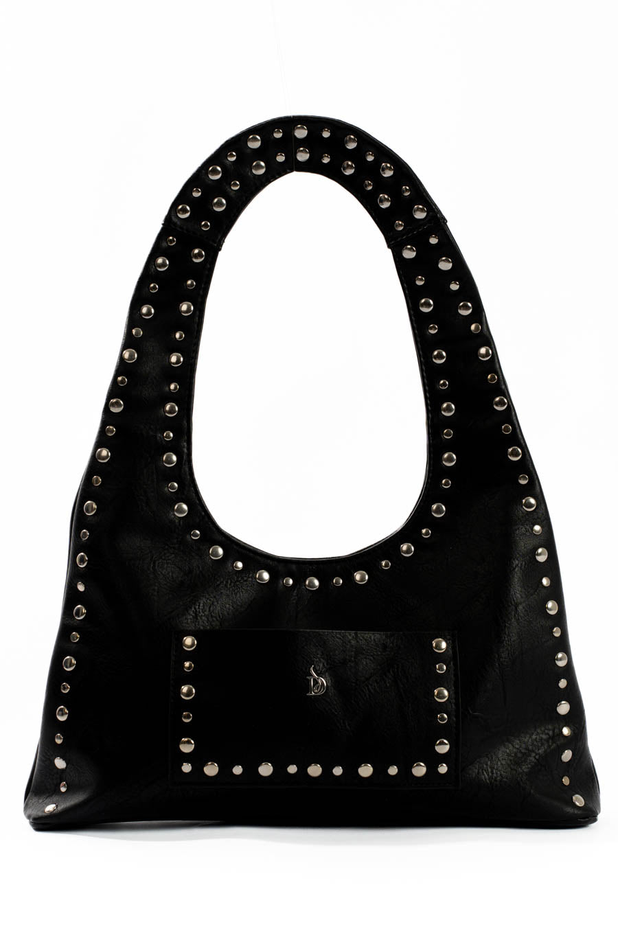 حقيبة هوبو سوداء مرصعة بدبابيس معدنية