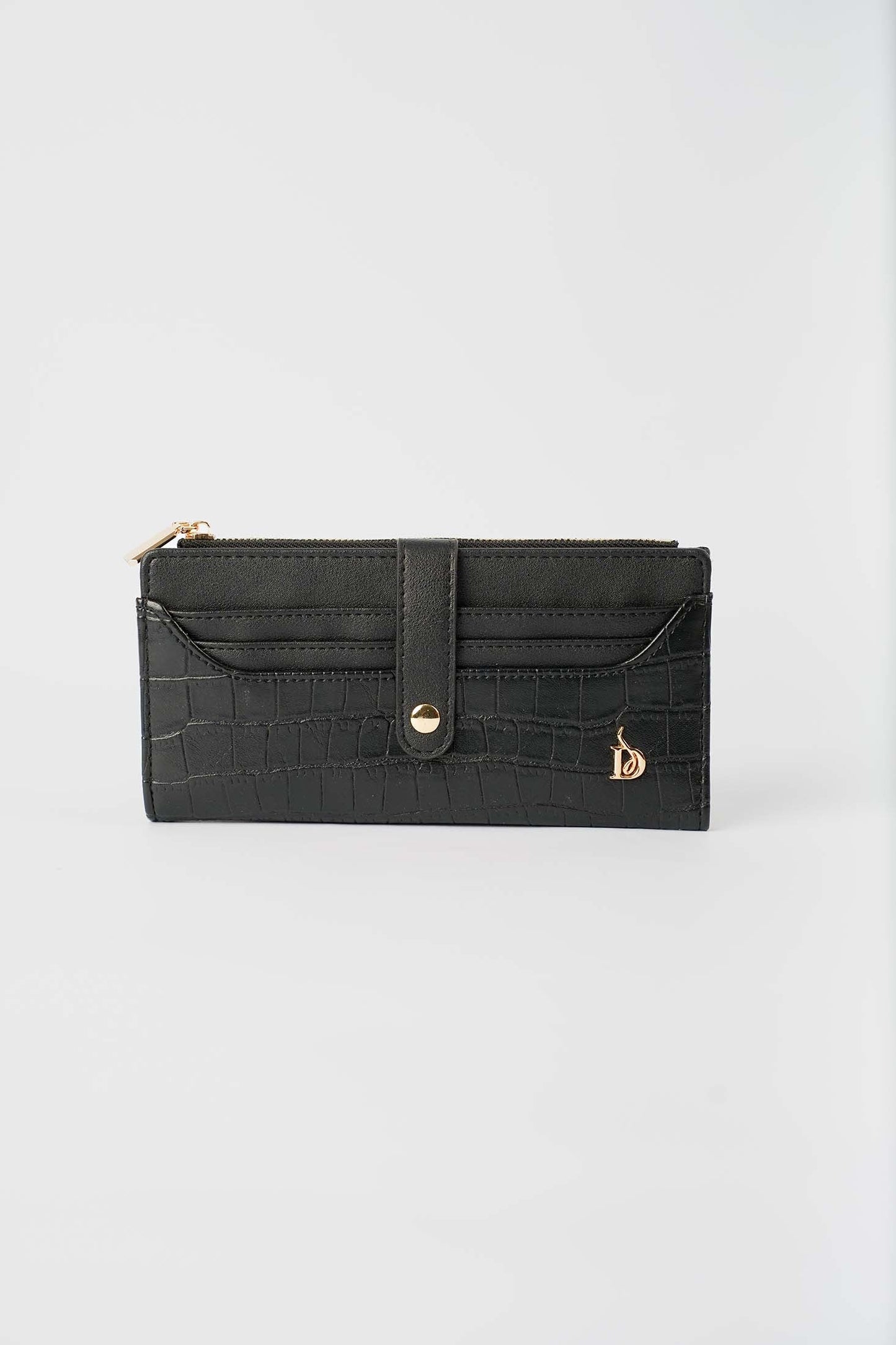 Croc-Pattern Wallet with Flap Closure