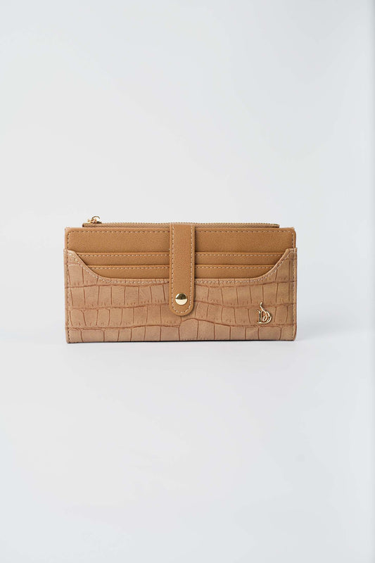 Croc-Pattern Wallet with Flap Closure