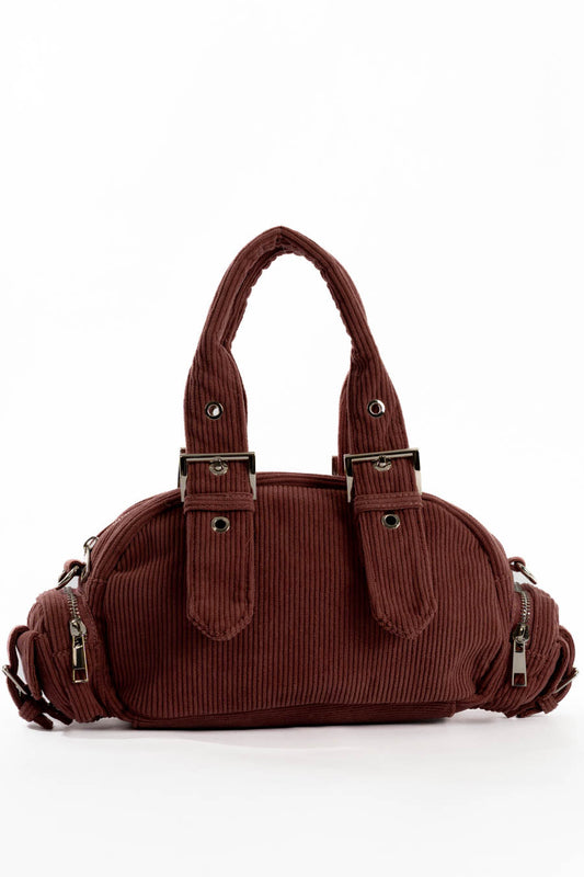 Corduroy Buckled Handle Casual Handbag