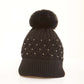 Pearl Embellished Knit Beanie with Pom Pom