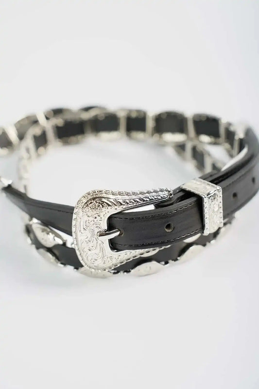 Western Linked Metal-Detail Belt