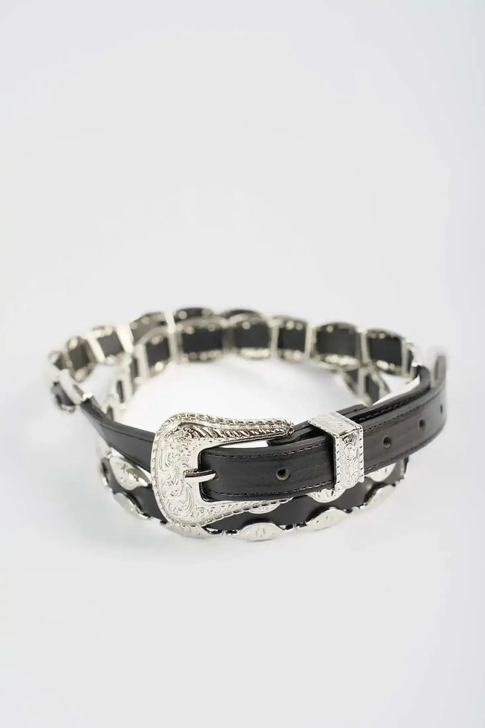Western Linked Metal-Detail Belt
