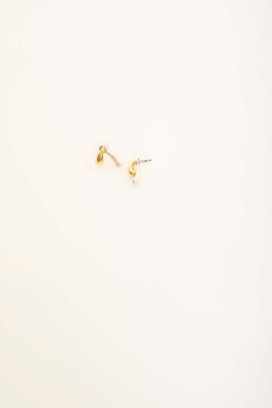 Dual Tone Teardrop Stud Earrings