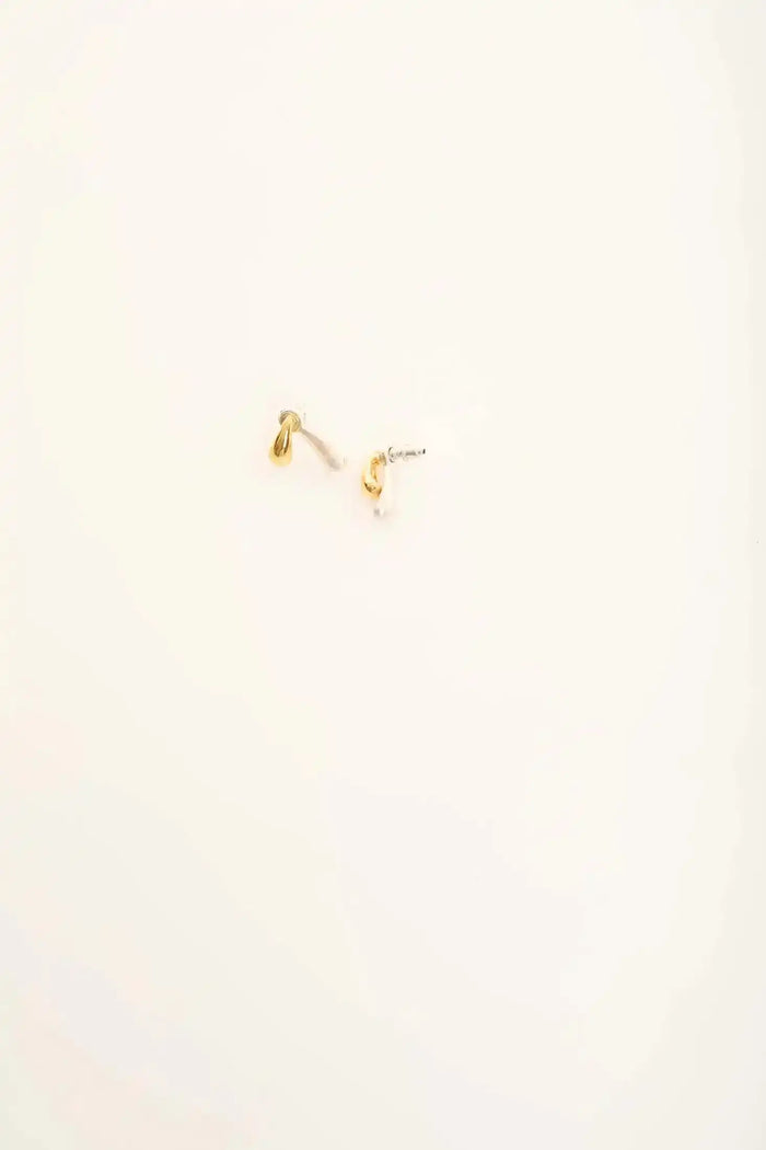 Dual Tone Teardrop Stud Earrings