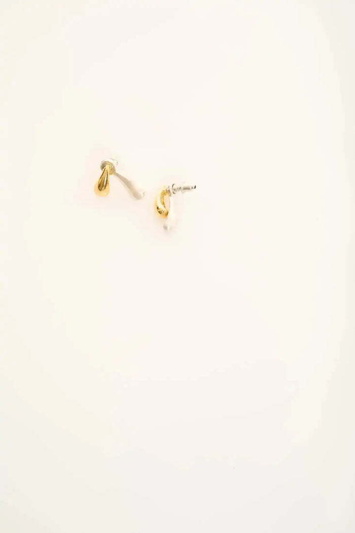 Dual Tone Teardrop Stud Earrings
