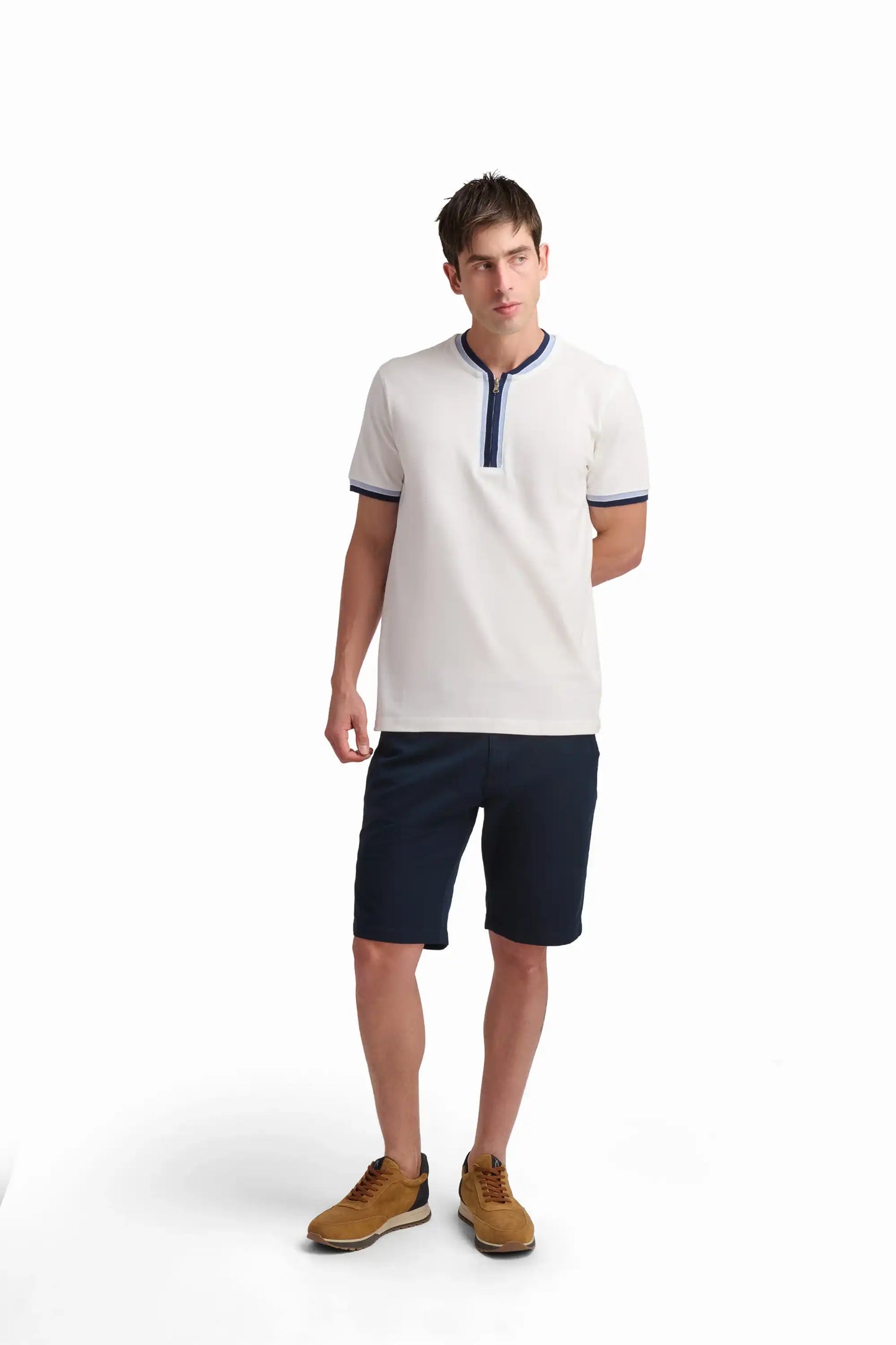 White Contrast Trim Cotton T-Shirt