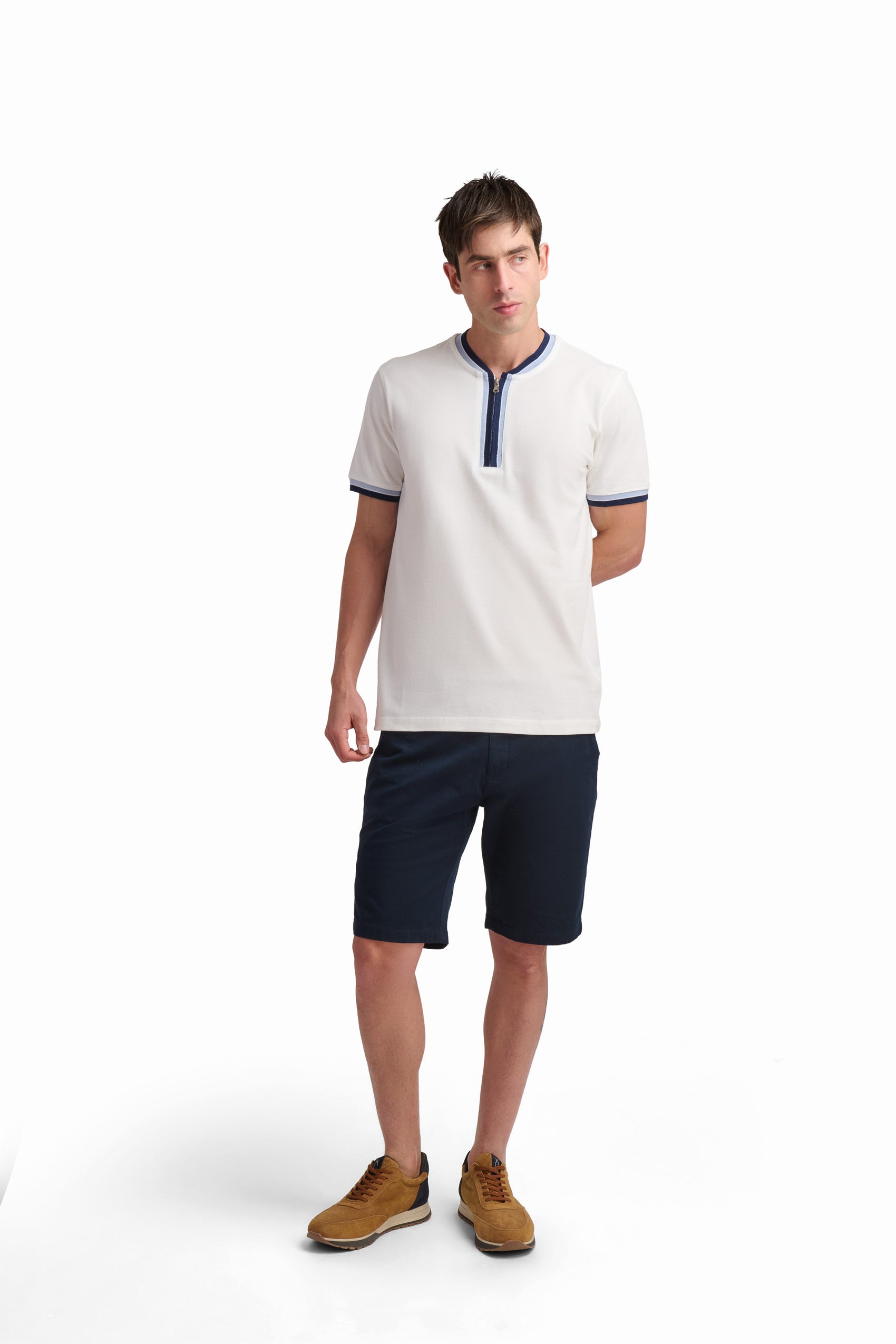 White Contrast Trim Cotton T-Shirt