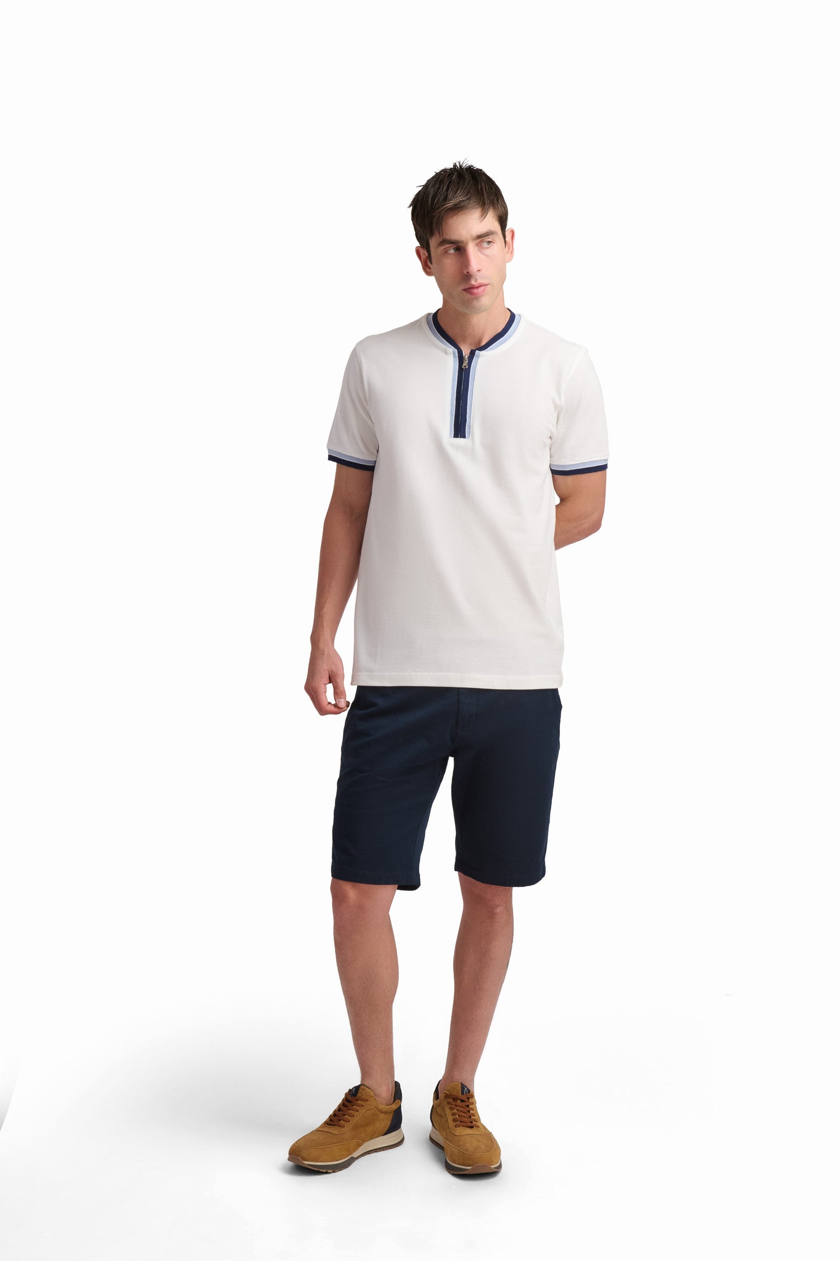 White Contrast Trim Cotton T-Shirt