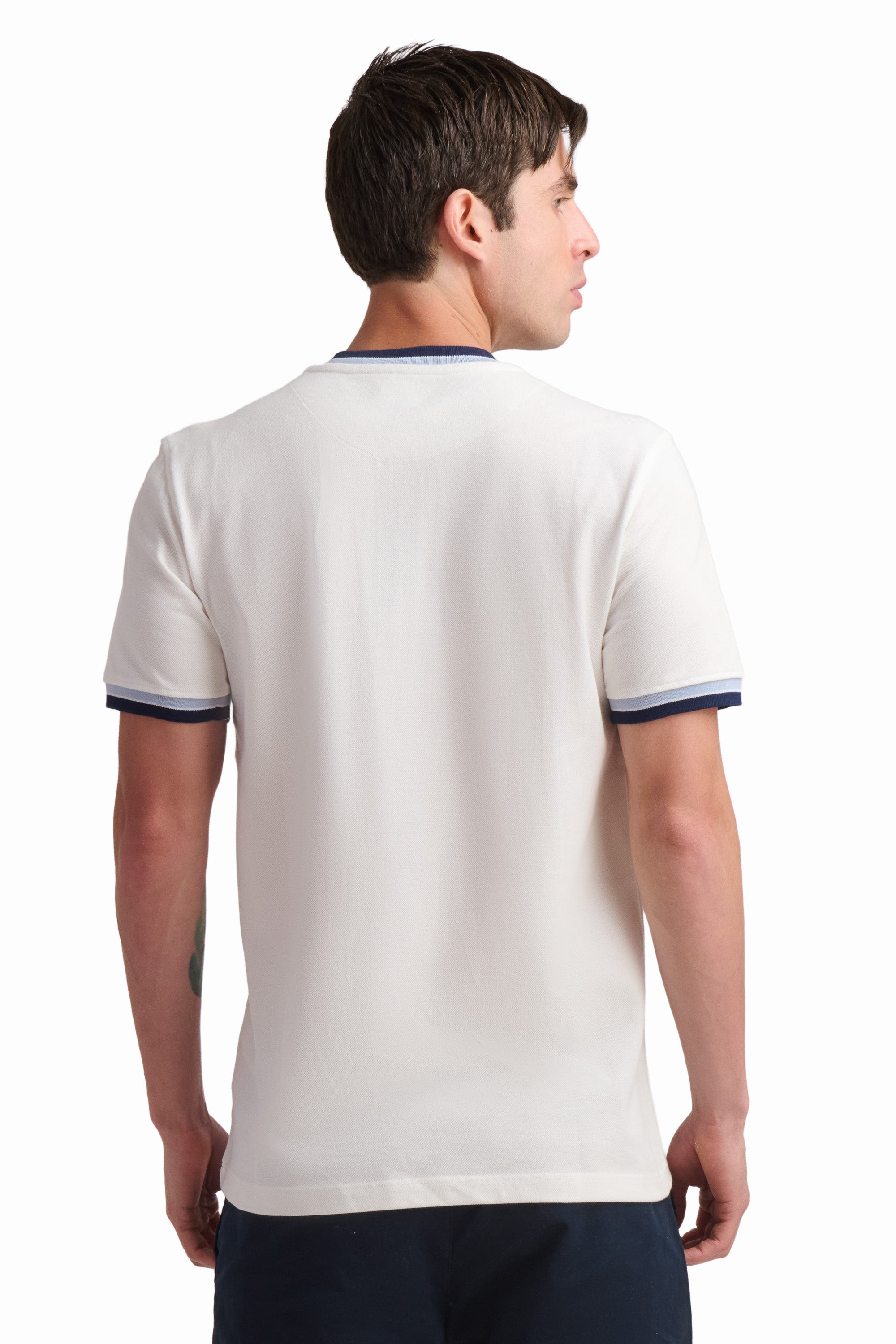 White Contrast Trim Cotton T-Shirt