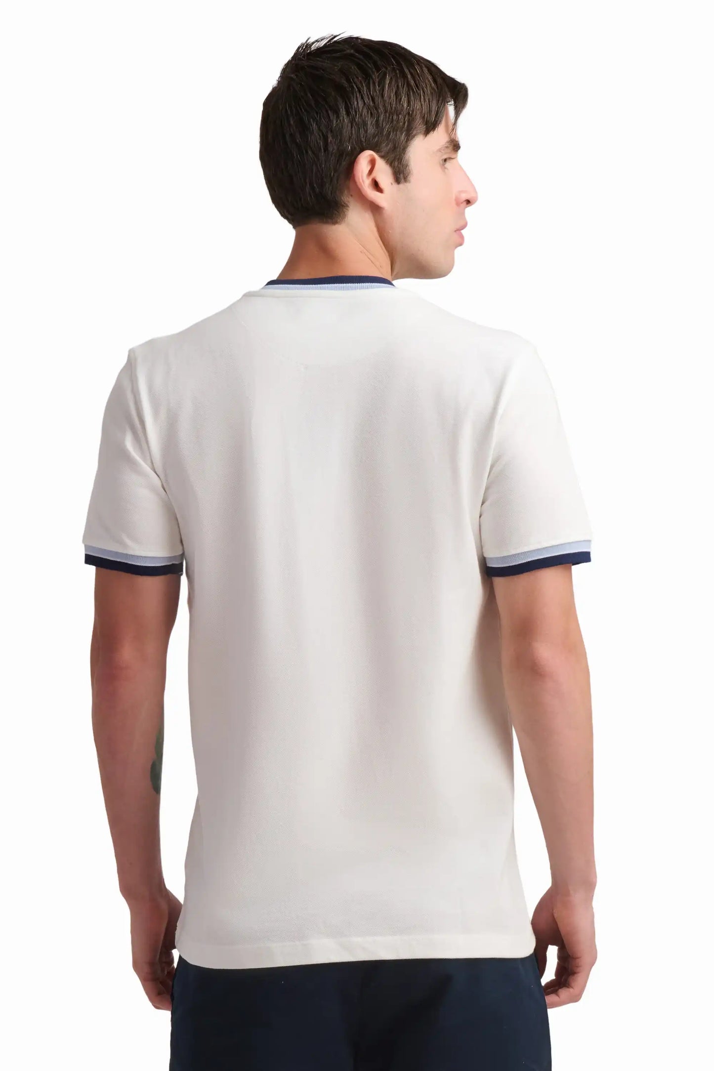 White Contrast Trim Cotton T-Shirt