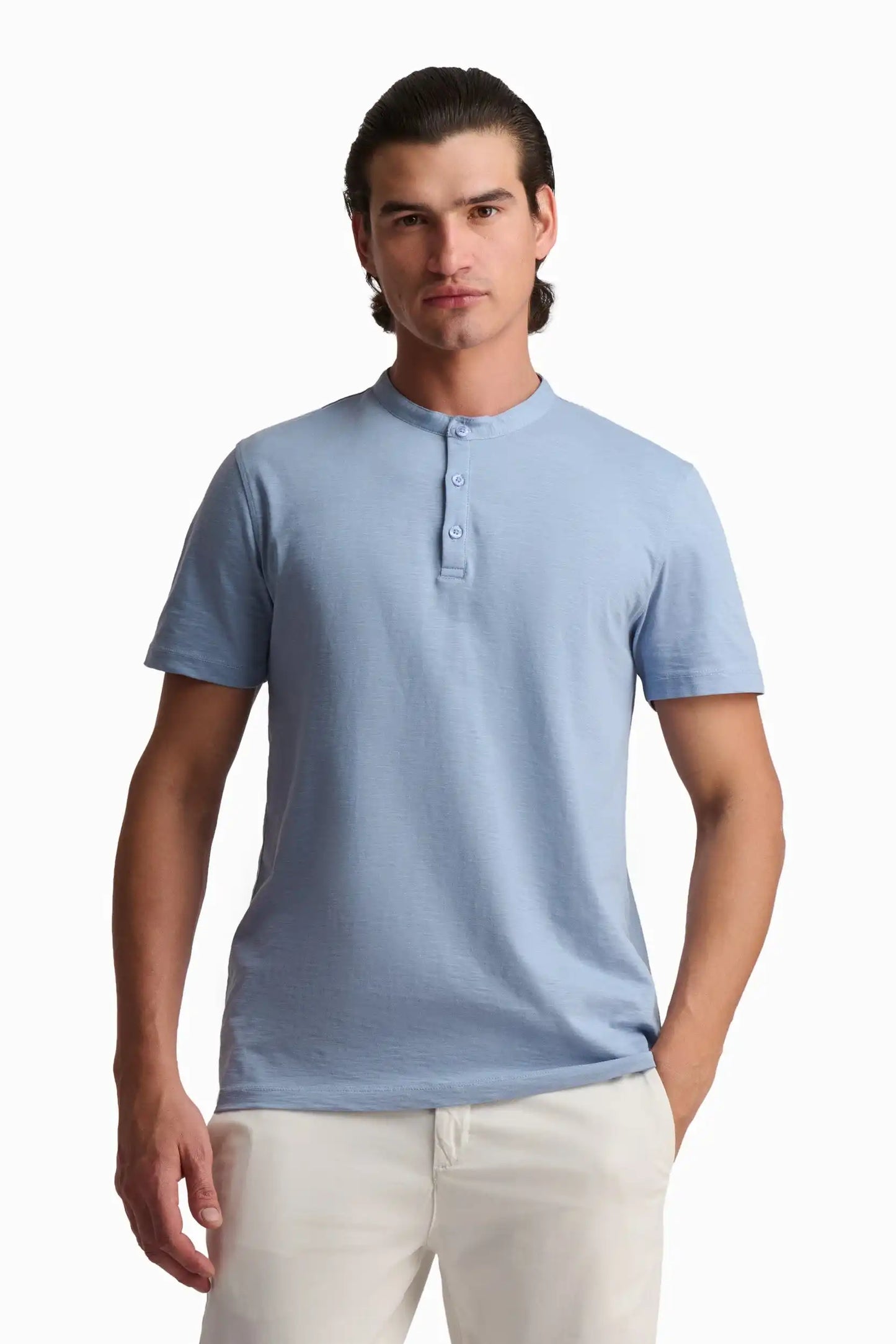 Sky Blue Cotton Henley T-Shirt