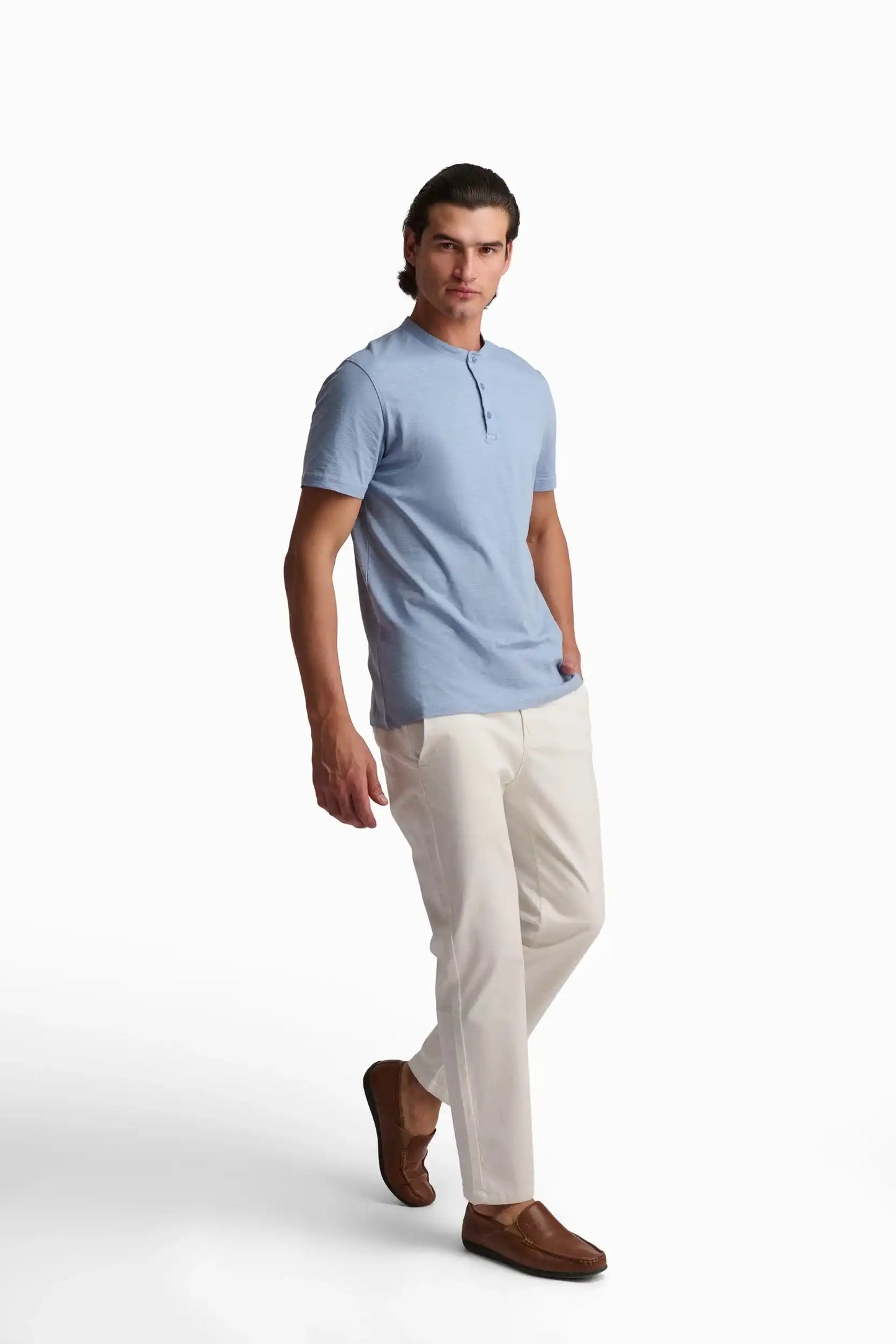 Sky Blue Cotton Henley T-Shirt