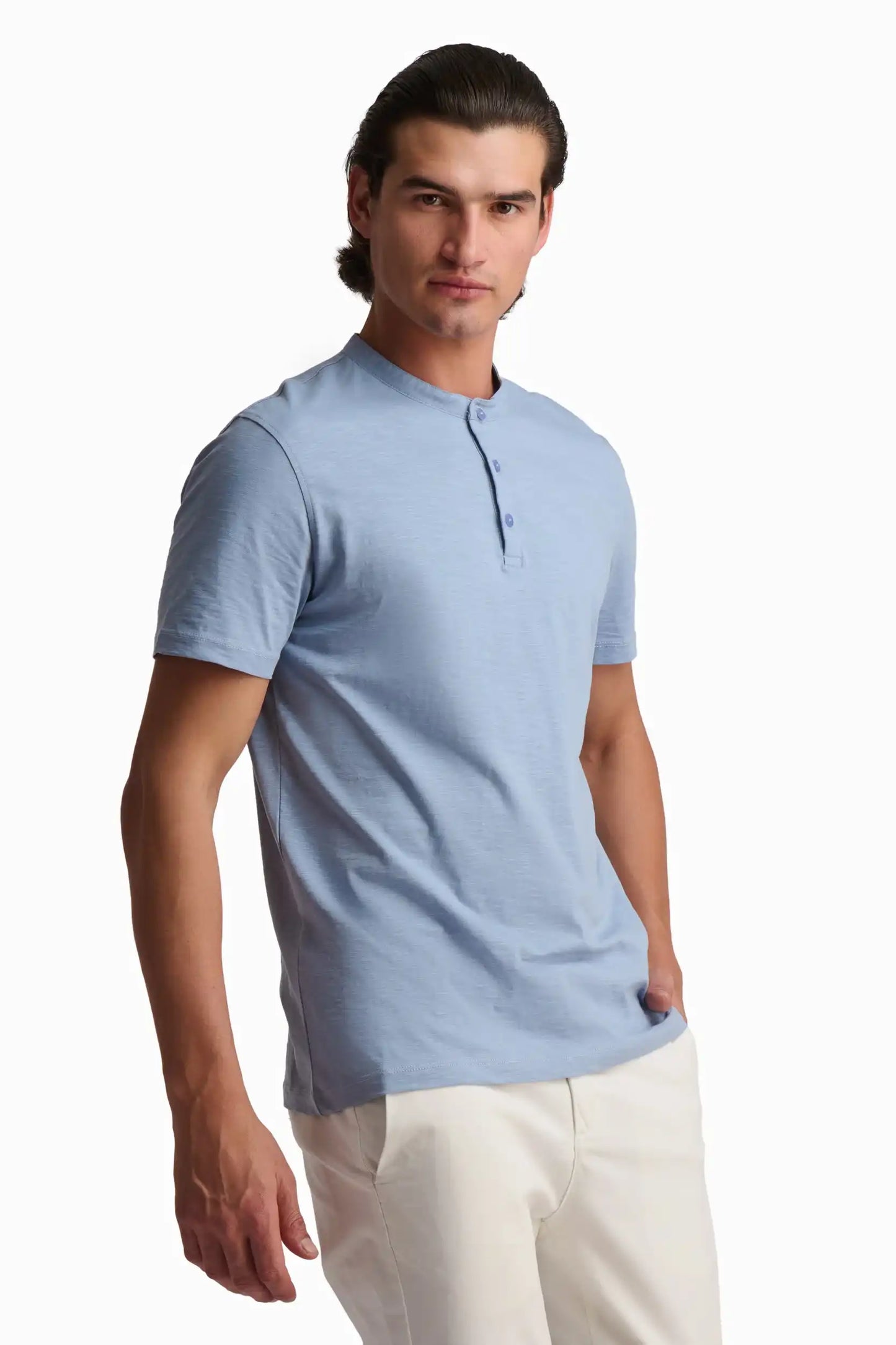 Sky Blue Cotton Henley T-Shirt