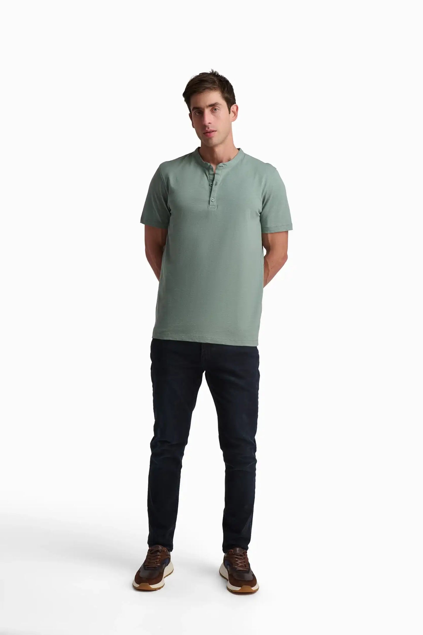 Green Cotton Henley T-Shirt