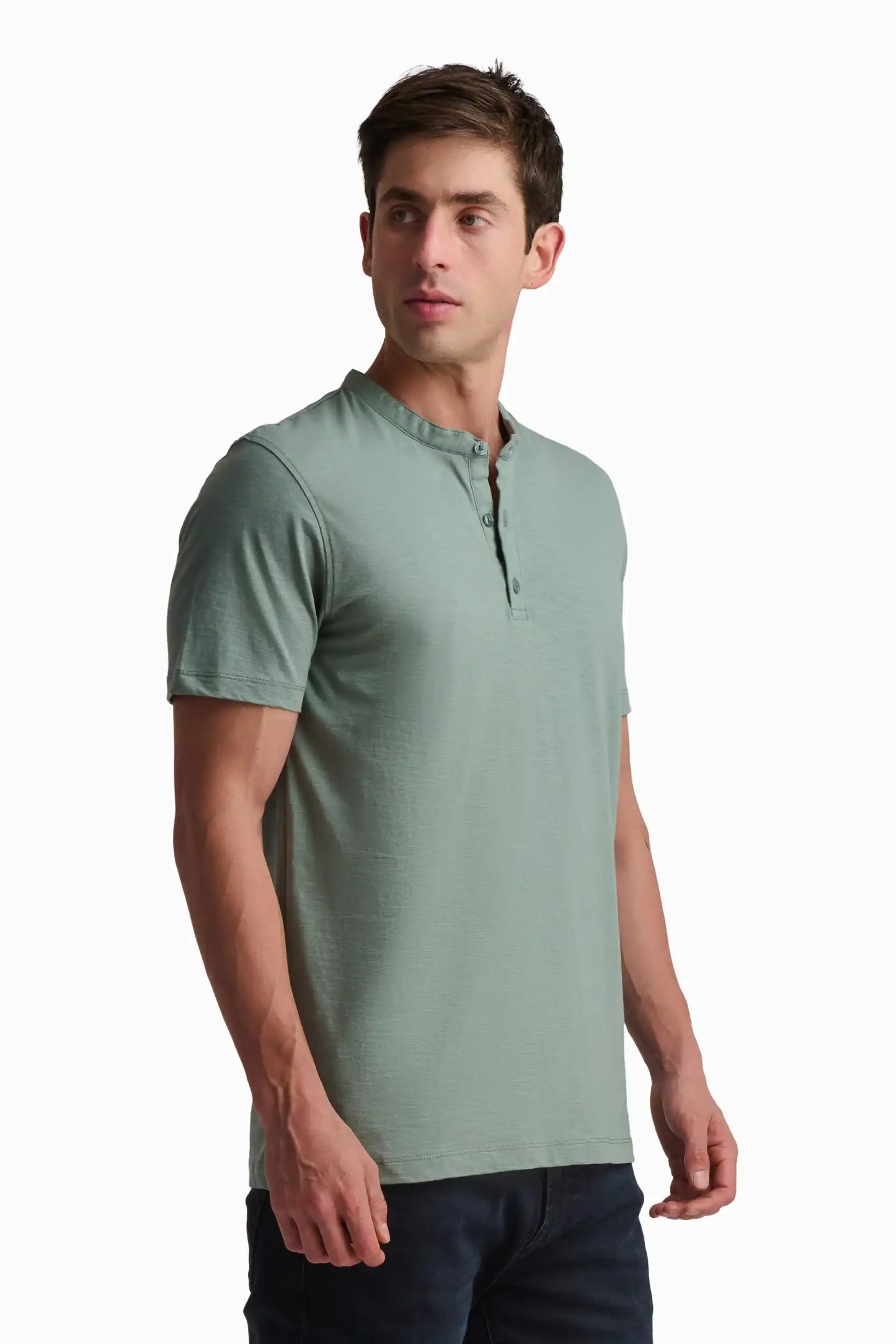 Green Cotton Henley T-Shirt