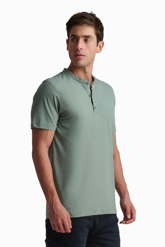 Green Cotton Henley T-Shirt