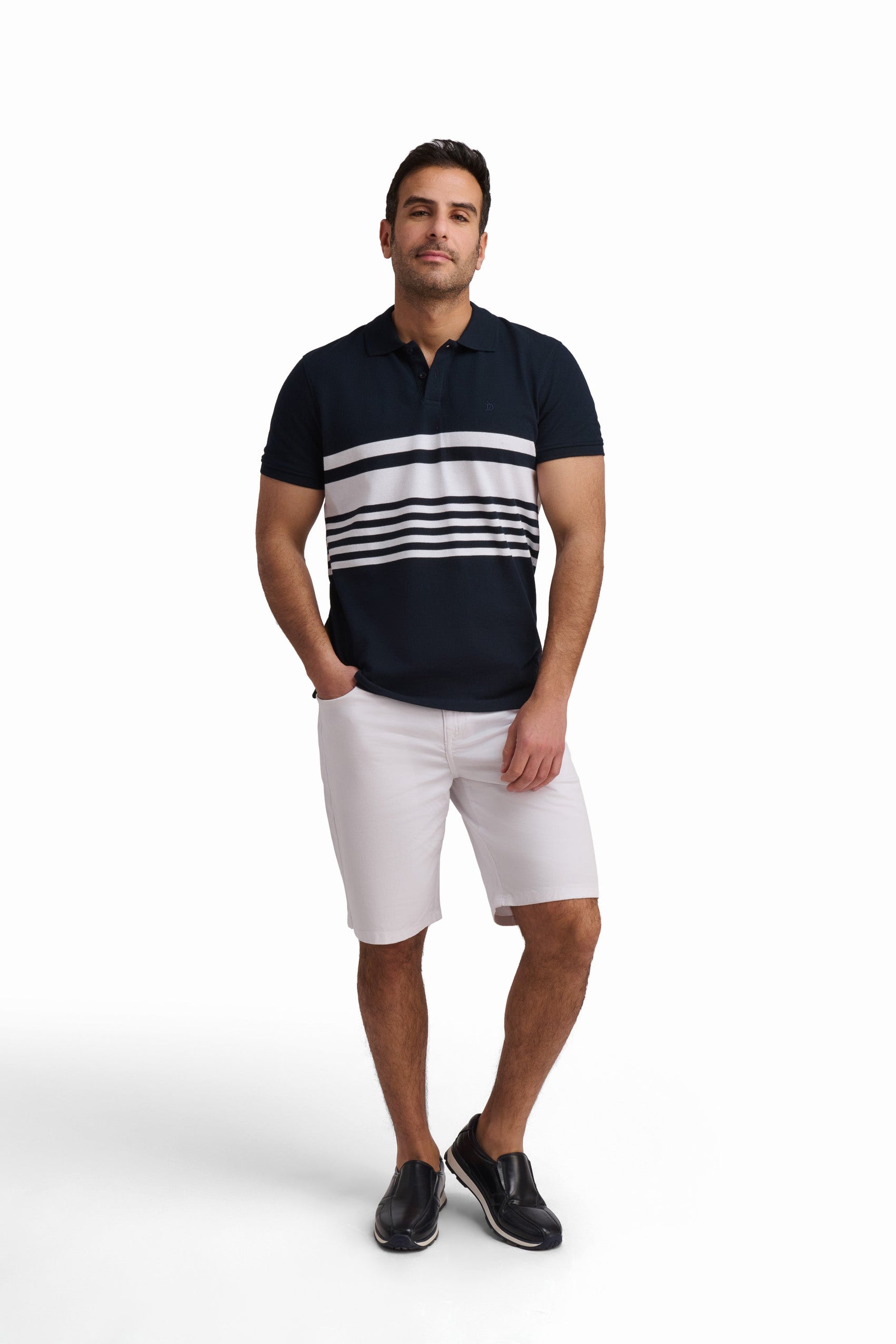 Men’s Navy Stripe Cotton Polo Shirt