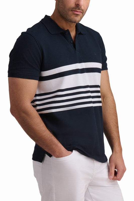Men’s Navy Stripe Cotton Polo Shirt