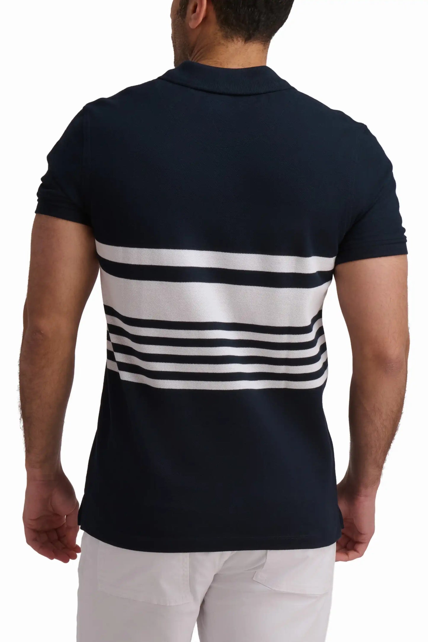 Navy Stripe Cotton Polo Shirt