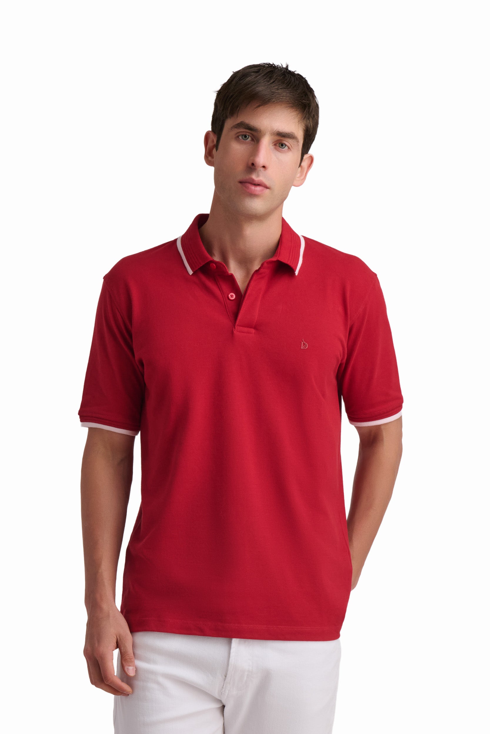 Red Cotton Polo Shirt with Contrast Trim