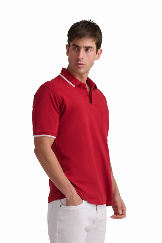 Red Cotton Polo Shirt with Contrast Trim