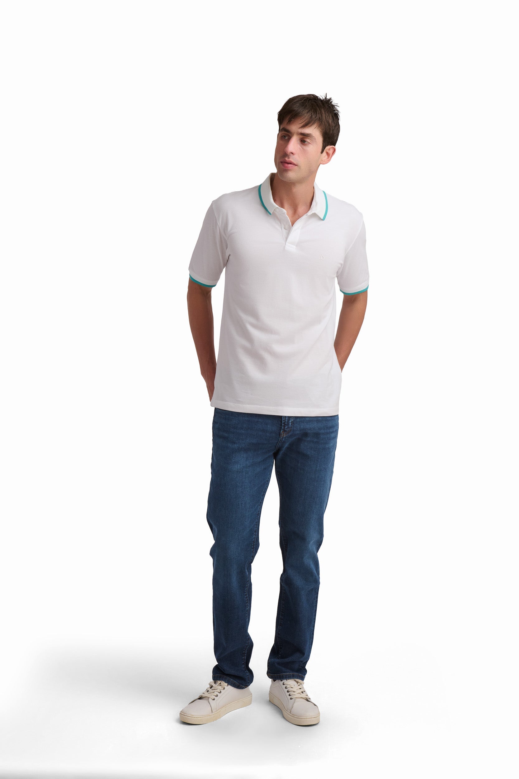 White Contrast Collar Polo Shirt