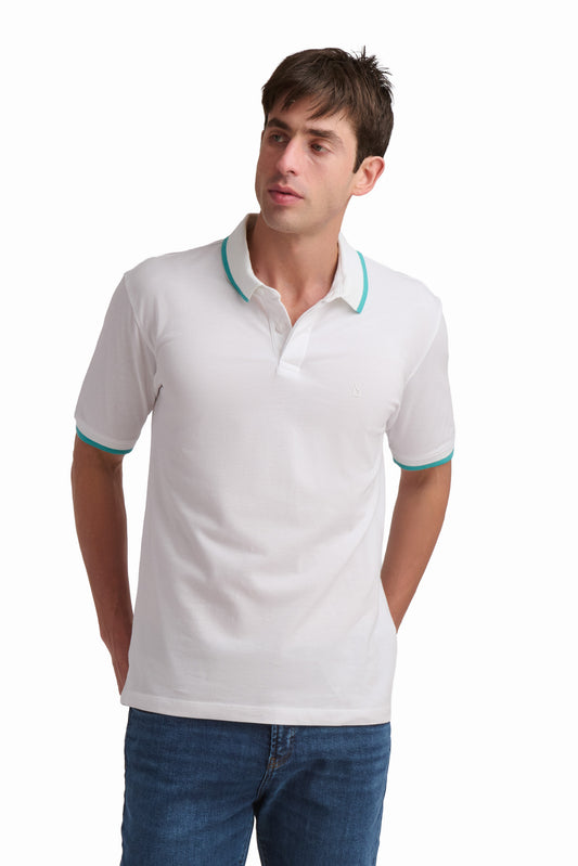 White Contrast Collar Polo Shirt