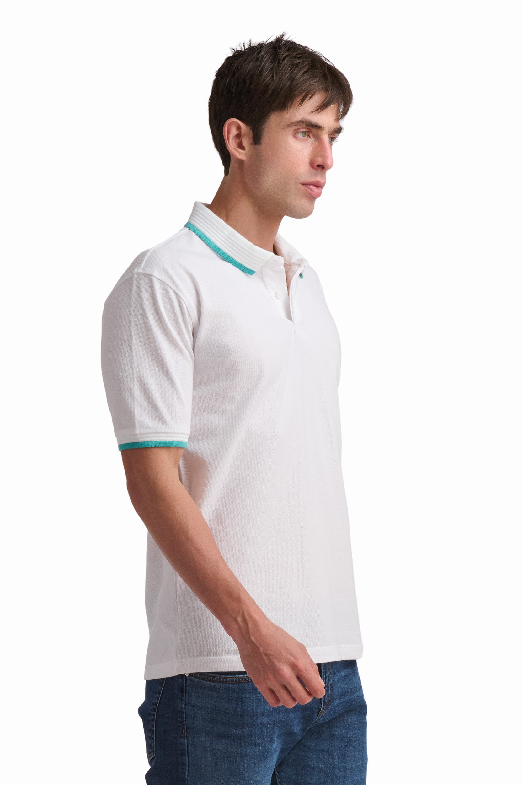White Contrast Collar Polo Shirt