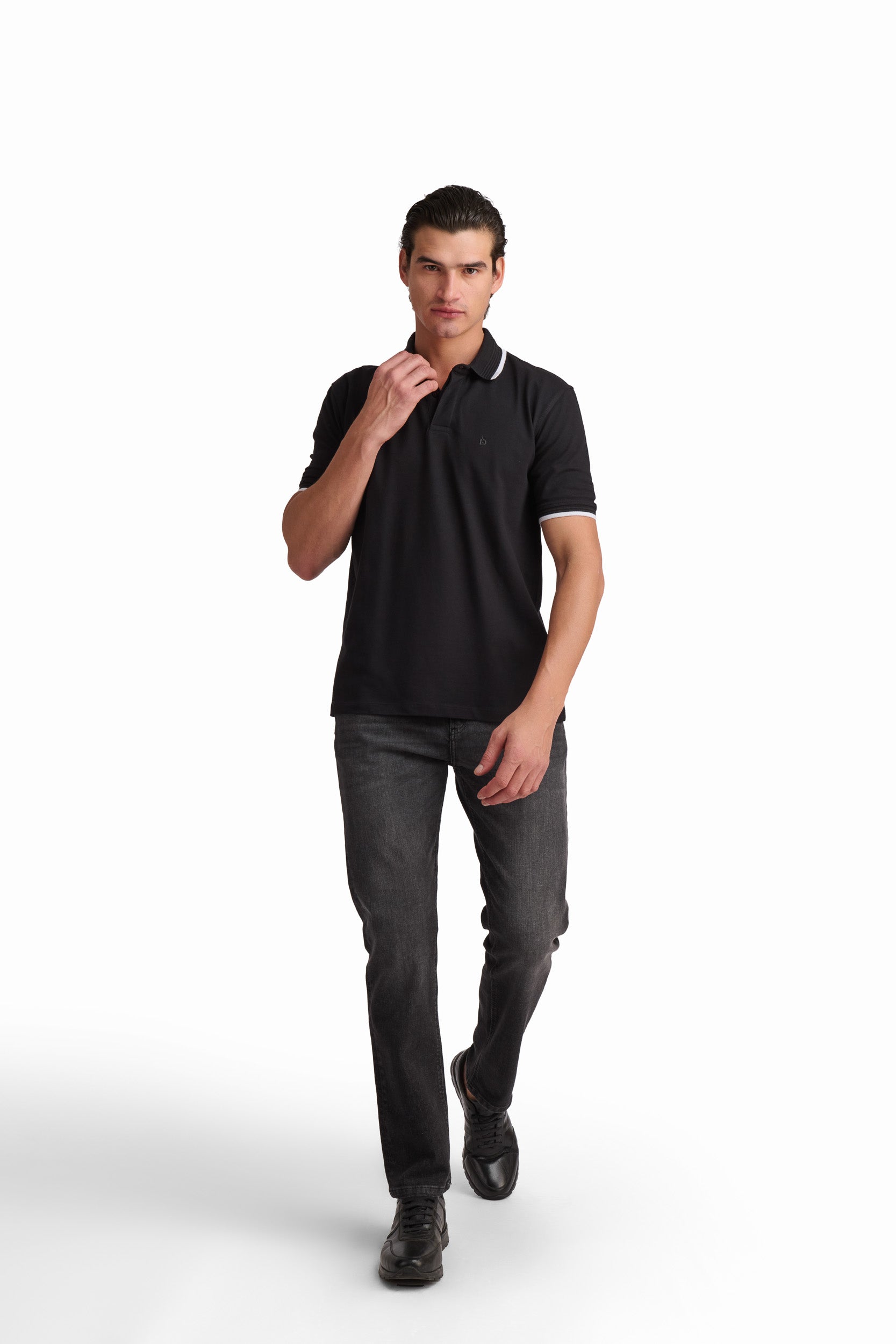 Men’s Black Cotton Polo Shirt with Contrast Trim